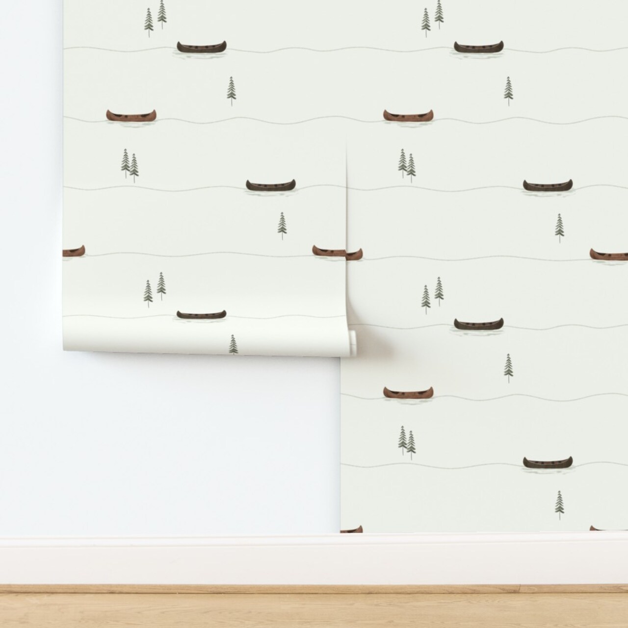 Cabincore Lodge Lake House Camping Cabin Rustic Outdoors Farmhouse Modern Vacation Home Warm Minimalism Cozy Trees Canoe Boat Forest Woods Custom Pre-pasted Wallpaper by Spoonflower Pre-Pasted Wallpaper 2FT Wide